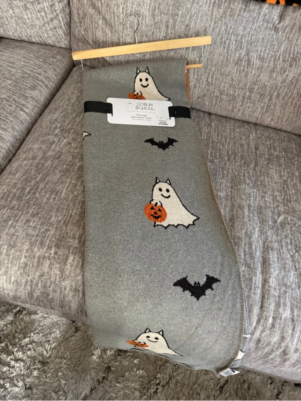 Goblin & Ghoul Ghost Kitty Halloween Knit Throw 50x70 Halloween Decor Decoration